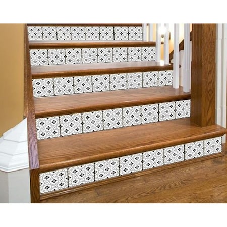 Homeroots 8 x 8 in. Black & White Rosa Peel & Stick Removable Tiles 399959